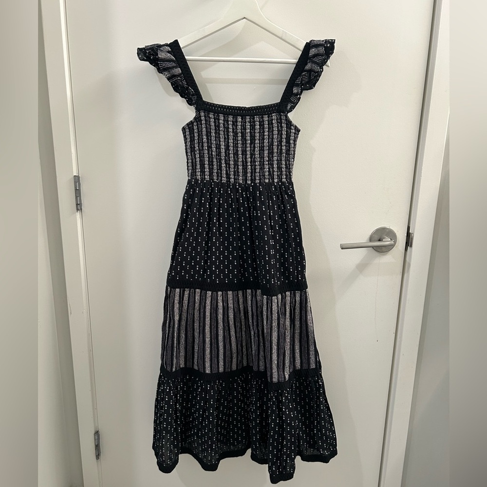 Vineyard Vines Black and White Tiered Ruffle Strap Maxi Dress
